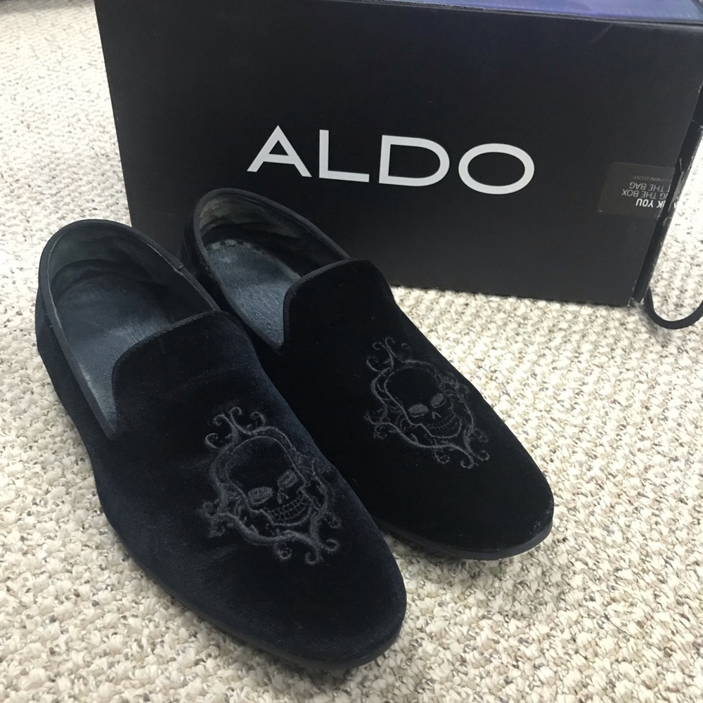 ALDO Black Velvet Skull Loafers